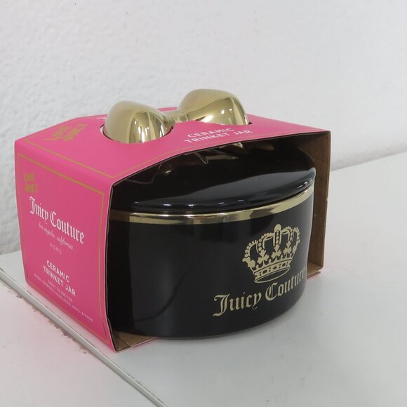 (#120) Juicy Couture Black & gold Crown Signature Logo Ceramic Trinket Jar - Picture 3 of 5